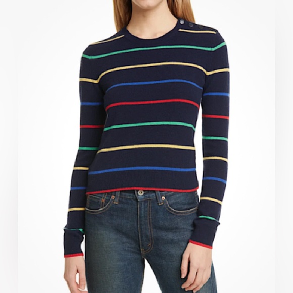 Polo Ralph Lauren Sweater Washable Cashmere Navy Bright Striped Womens M $288 - Picture 1 of 11